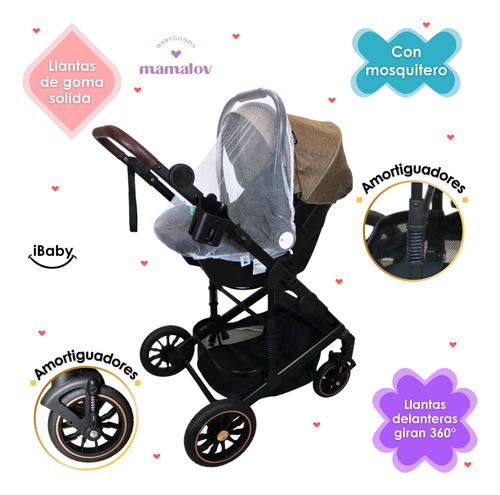 Carriola 4 En 1 Reversible Murano Portabebé Ibaby - Beige Color Marrón claro Chasis Negro
