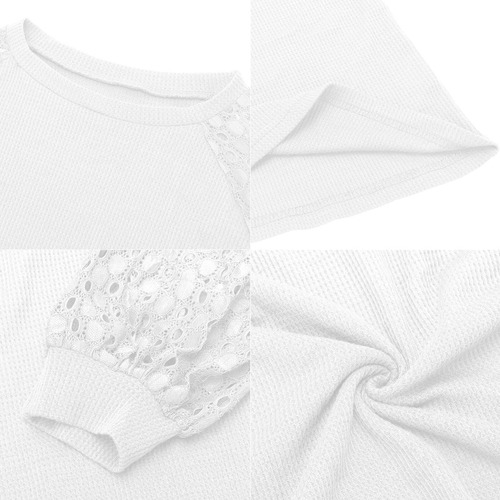 Blusa De Encaje De Manga Larga Con Cuello Redondo Para Mujer