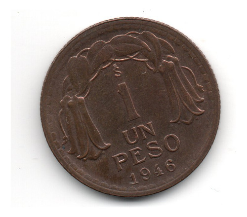 Chile Moneda 1 Peso Año 1946 Km#179 Unc (Usado)
