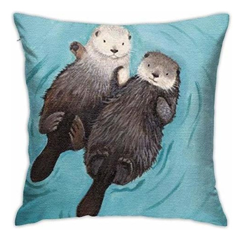 Yaateeh Animal Otter Living Azul Verde Fundas De Almohada D