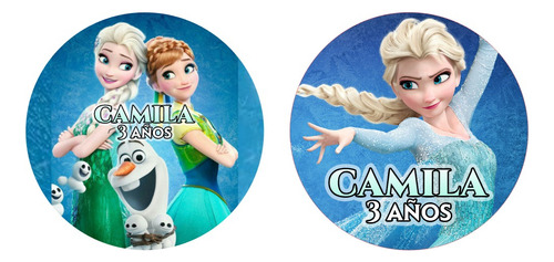Stickers Cumpleaños Frozen Elsa Ana Personalizadas 100pz 5cm