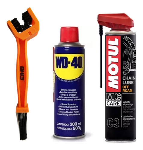 Escova Limpeza Corrente Moto Wd40 300ml Motul C3