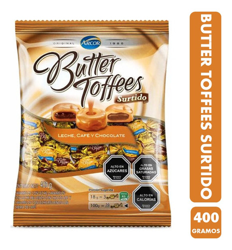 Caramelos Butter Toffes Surtido Leche, Cafe Y Chocolate 400g