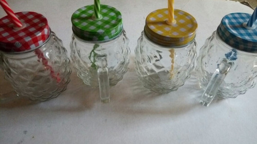 Vasos Mason Jar Jarra De Vidrio Varios Colores Con Asa Piña