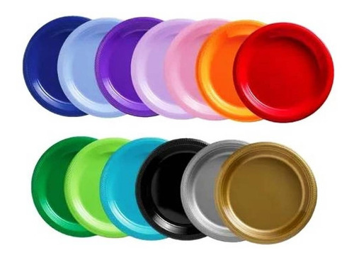 100 Platos Fiesta 9in Colores Desechables Plastico Amscan