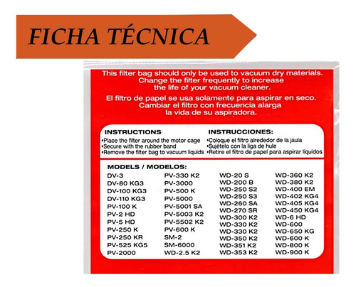 12 Sobres Filtro Aspiradora Repuesto Modelo 4503892 Multiuso