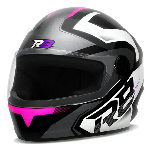 Capacete Para Moto Liberty R8 Pro Brilhante Fechado Protork Cor Preto-Rosa Tamanho do capacete 60