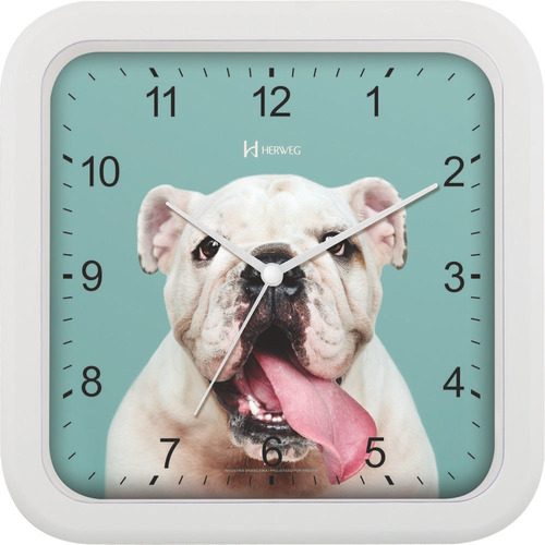 Relógio Parede Branco Com Fundo Verde Cachorro Herweg