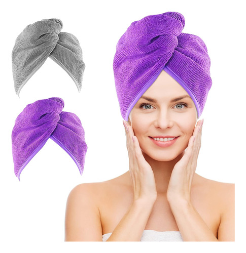 Nexcover Microfiber Hair Towel, 2 Pack (grey+purple) 9.8 ...