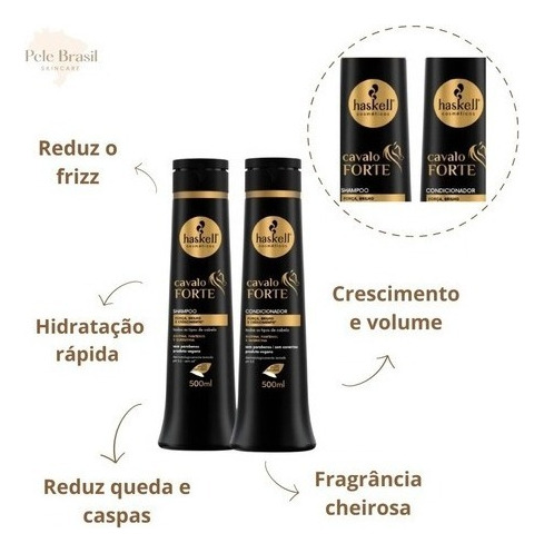 Kit Haskell Cavalo Forte 500ml Shampoo Cond. Máscara Haskell