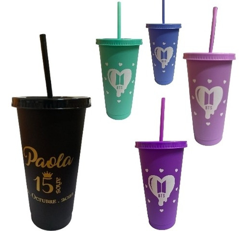 Vaso Reusable 200 Pzas Cafe Frio Con Popote 24oz Serigrafia