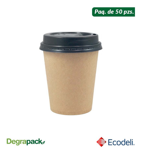 Paq C/50 Pzs De Vaso Térmico Biodegradable Con Tapa 240 Ml.