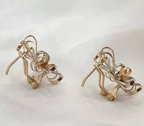 Aretes Oro 10 Quilates Para Dama, Forma De Rehilete O Flor