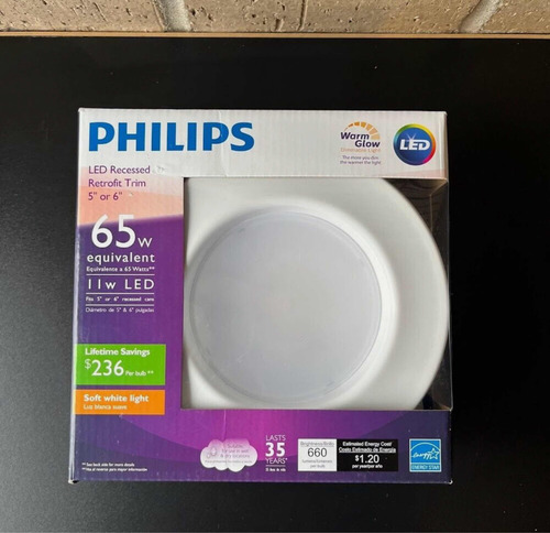 Foco Lampara Philips Regulable 65w Blanco Suave Luz Led 4pz Luz Blanco Cálido