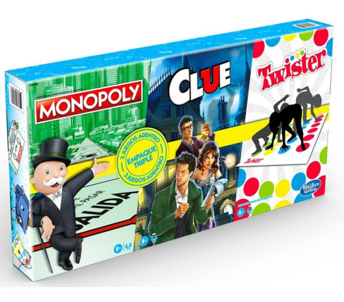 Imagen 1 de 10 de Set 3 Juegos De Mesa Hasbro Original Monopoly Clue Y Twister