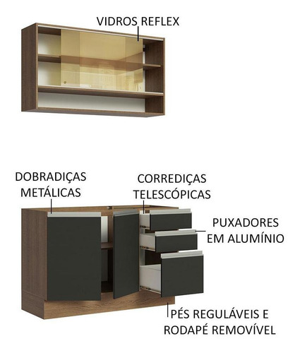 Cozinha Compacta Madesa Glamy 120002 C Armá Balc S Tampo Rp Cor Rustic/Preto