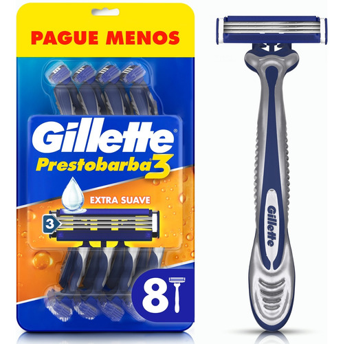 Rastrillo Gillette Prestobarba 3 Extra Suave 3 Hojas X8 Uds