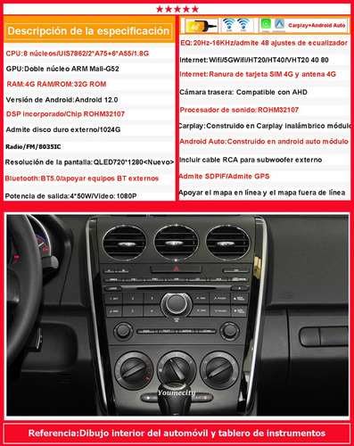 Auto Android Radio Estéreo For Mazda Cx-7 Cx7 Cx 7 2008-14