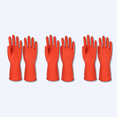 Pack Kit 3 Pares Guantes De Latex Para Limpieza Rojo Talla Mediana / 8