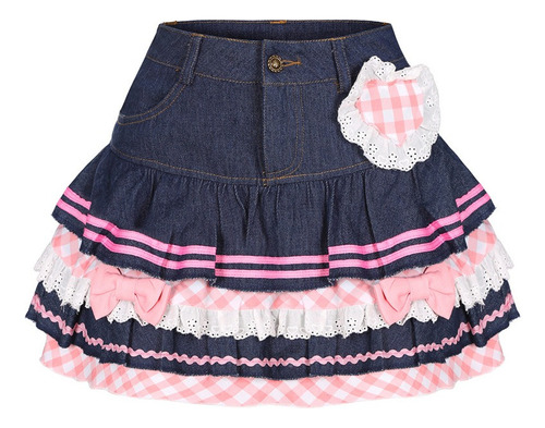 Minifalda Vaquera Con Volantes Para Mujer, Estilo Kawaii, Ca