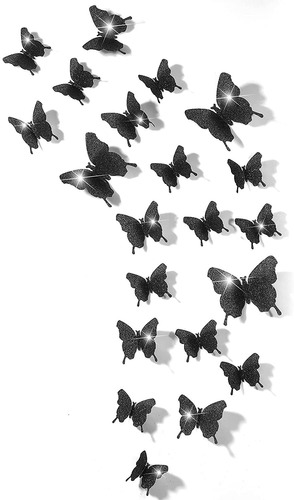 Espejos Mariposas 3d 48 Unidades Negras Con Glitter