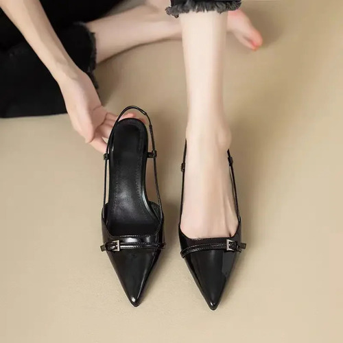 Sandalias Elegantes De Charol Con Correa Trasera Para Mujer