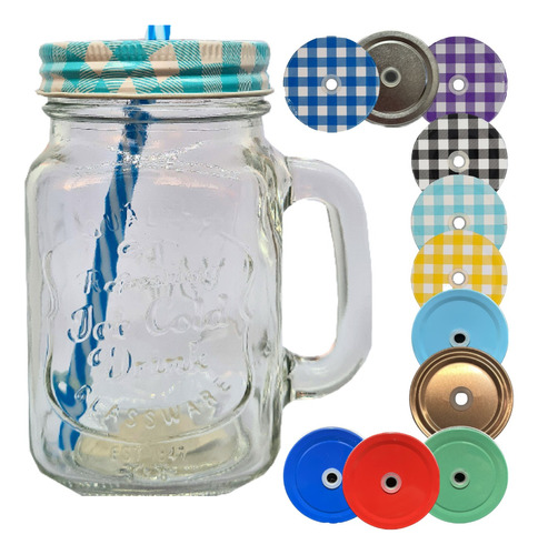 1 Caneca Mason Jar Lousa + 1 Tampa + 1 Canudos - Sweet Amado