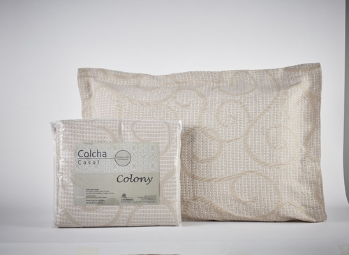 Kit Colcha Colony Casal Queen Arabesco Cobre Leito Capa Almo Cor Creme