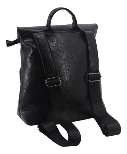 Mochila Simil Dama Apertura Superior V/ Bolsillos- La Valija Color Negro Diseño De La Tela Simil Cuerina