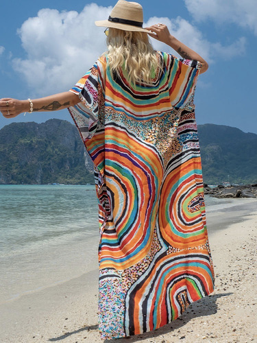 Pareo Largo Salida De Playa Caftán Vestido Mujer Bohemio