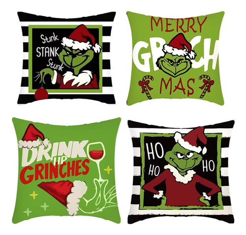 Cubiertas Para Cojines De Navidad The Grinch 4 Pzas- 45x45cm