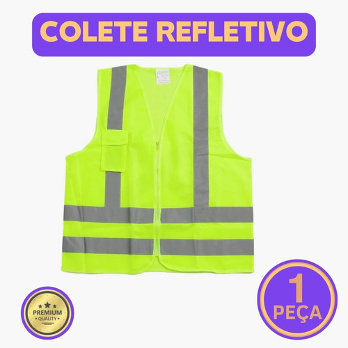 Colete Segurança Refletivo Com 1 Bolso Fluorescente Blusão