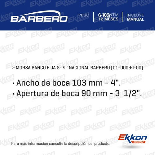 Imagen 2 de 8 de Morsa Barbero Banco S Ancho 103 Mm - 4 PLG Nacional Taller