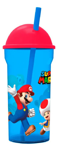 Vaso Super Mario Bros Tapa Alta Sorbete 460ml Infantil Toyz Azul/rojo