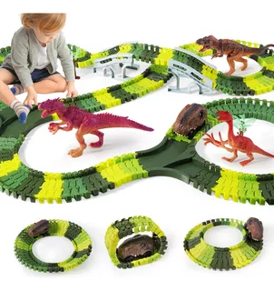 Juguetes Dinosaurios Pista Flexible Carros Niños Kit 246pzs