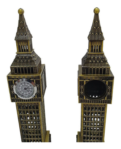 Imagem 4 de 6 de Miniatura Decorativa Torre Big Ben Com Relógio Metal 23,5 Cm