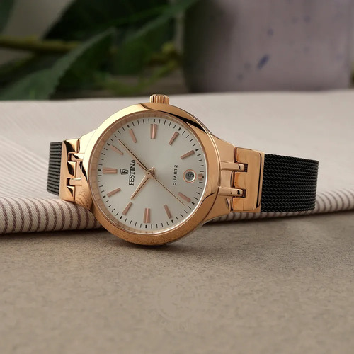 Reloj Festina F20717.1 Mujer Analógico Mademoiselle Malla Negro Bisel Rose Fondo Nacarado