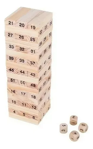 Set Juego Torre En Madera 54 Bloques Armable + Triki Clásico