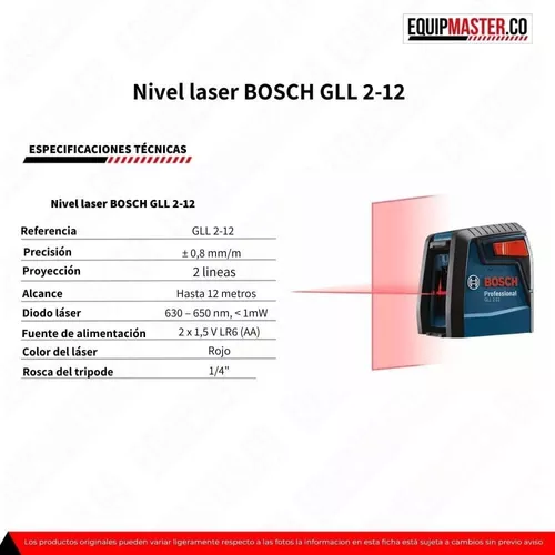 NIVEL LÁSER DE LÍNEAS BOSCH ALCANCE 12 METROS GLL 2-12 G