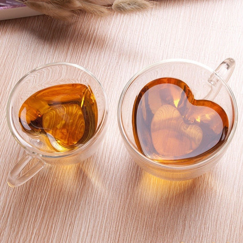 Imagem 3 de 5 de Conjunto 02 Xícaras Coração Café Dupla Parede De Vidro 80ml