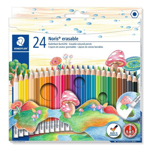 Lapices Staedtler Noris X 24 Colores Erasable Borrables Goma