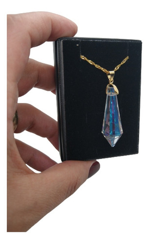 Colar Cristal Swarovski Gota Blue Boreal Folheada Ouro 18k