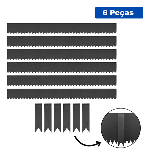 Segmento De Solo Modular Aço Durável 20cm X 1mt Preto 6 Pç