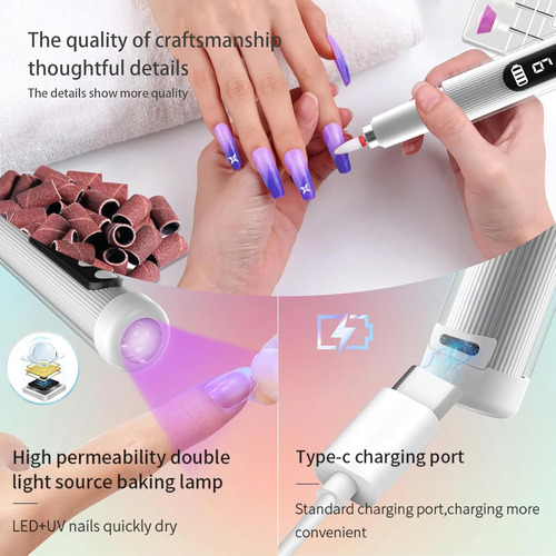 Kit De Taladro Eléctrico De Uñas Con Lámpara De Uñas Uv, Lim