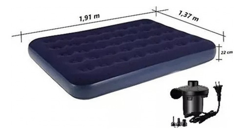 Colchón Inflable Matrimonial + Bomba Eléctrica Para Camping