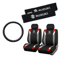 Comprar Funda Tela Gris Rojo Y Cubre Cinto Suzuki + Cubre Volante