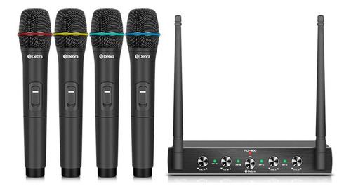 Debra Audio Pro Uhf Sistema De Micrófono Inalámbrico De 4 Canales Con Micrófonos Inalámbricos De Mano Con Micrófono De Solapa, Receptor De Metal, Ideal Para La Fiesta De La Iglesia De Karaoke With 4