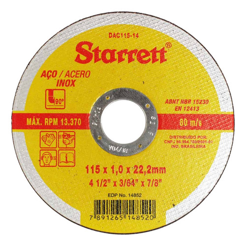Disco De Makita Starrett 4polegada X 1,00mm 48und Cor Amarelo
