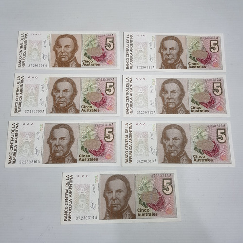 Antiguos Billetes 5 Australes Serie A 1986 Consec Mag 61491