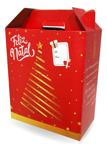 Caixa Para Cesta De Natal Com Alça - Feliz Natal 5 Cxs Full